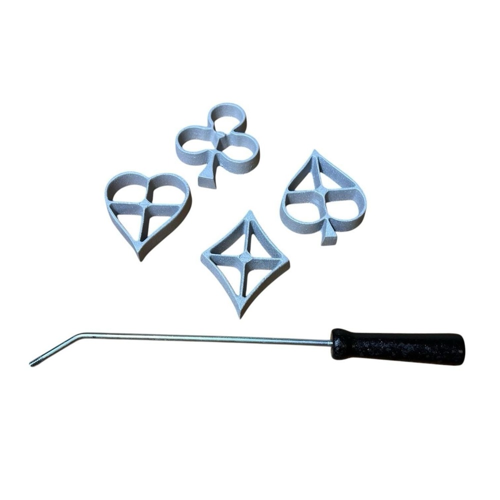 Vintage Rosette iron tool 'Deck Of Cards' Shapes heart clover spade diamond Cast